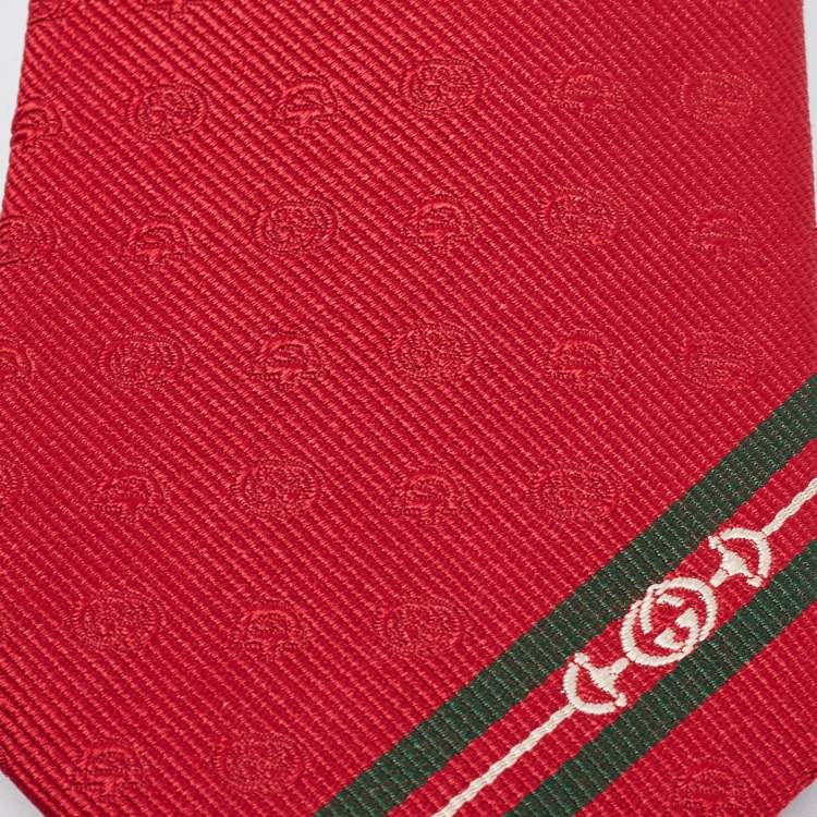 Gucci Red Weppy Silk Jacquard Slim Tie