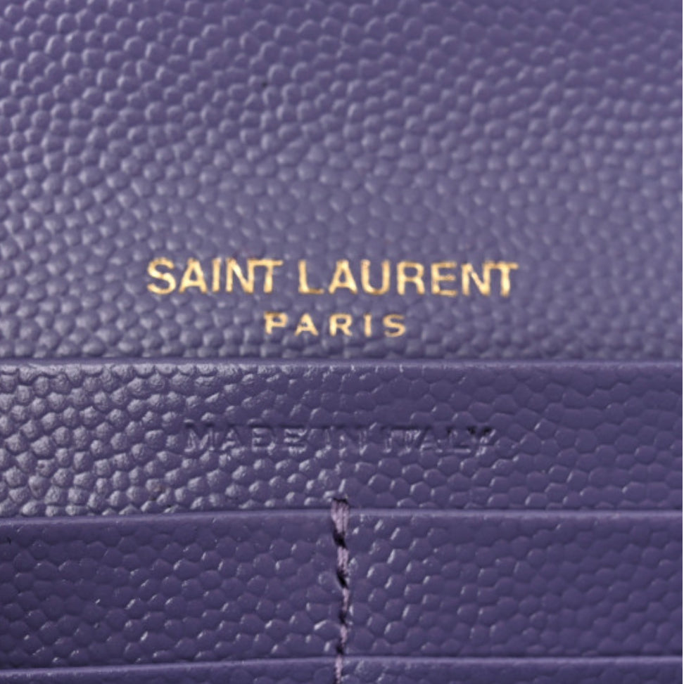 SAINT LAURENT
Grain De Poudre Mixed Matelasse Triquilt Large Monogram Wallet Mauve