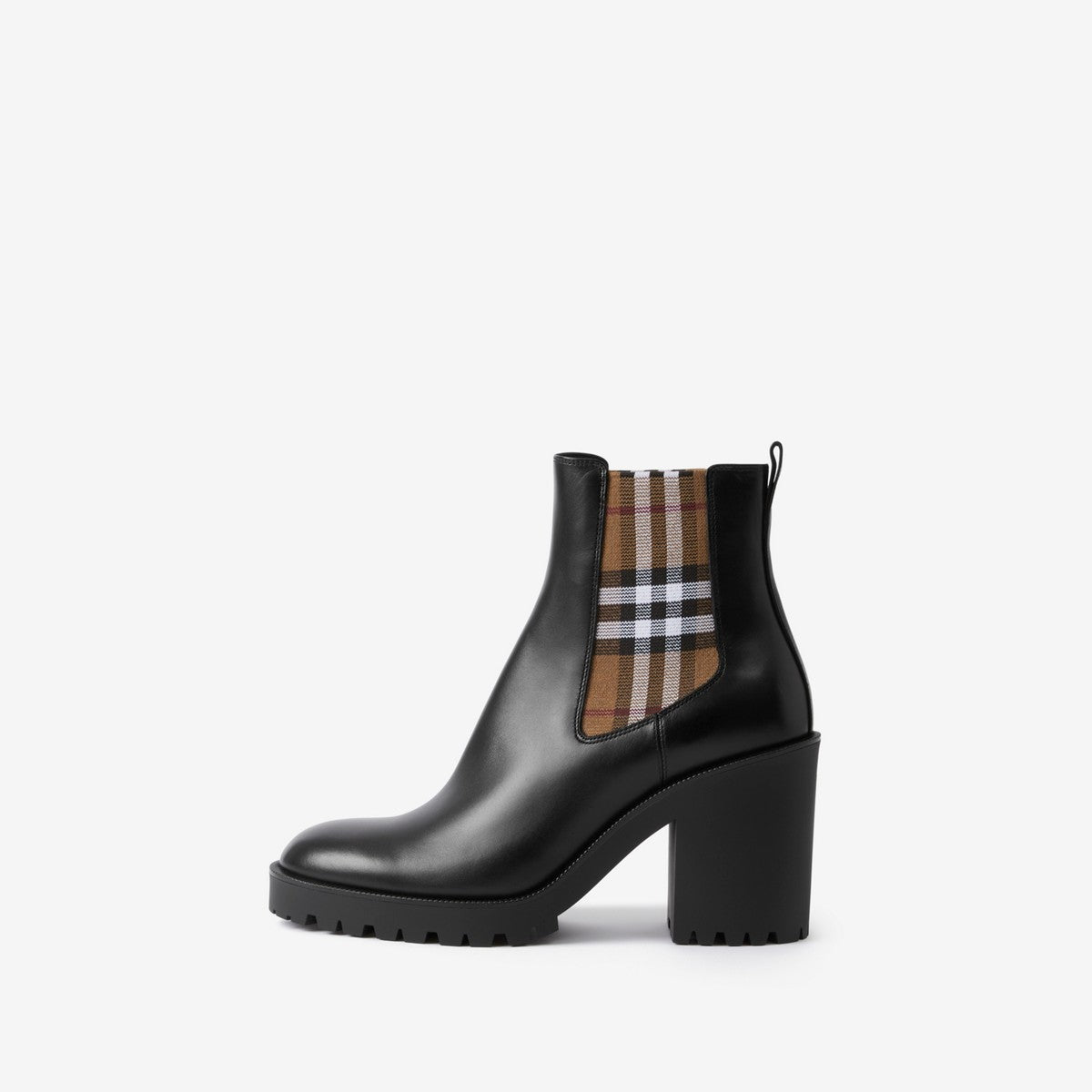 Burberry Check Panel Leather Ankle Boots size~5
