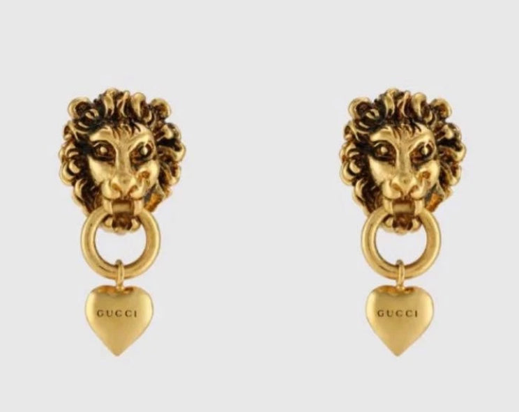 Gucci Lion Head Heart Drop Earring