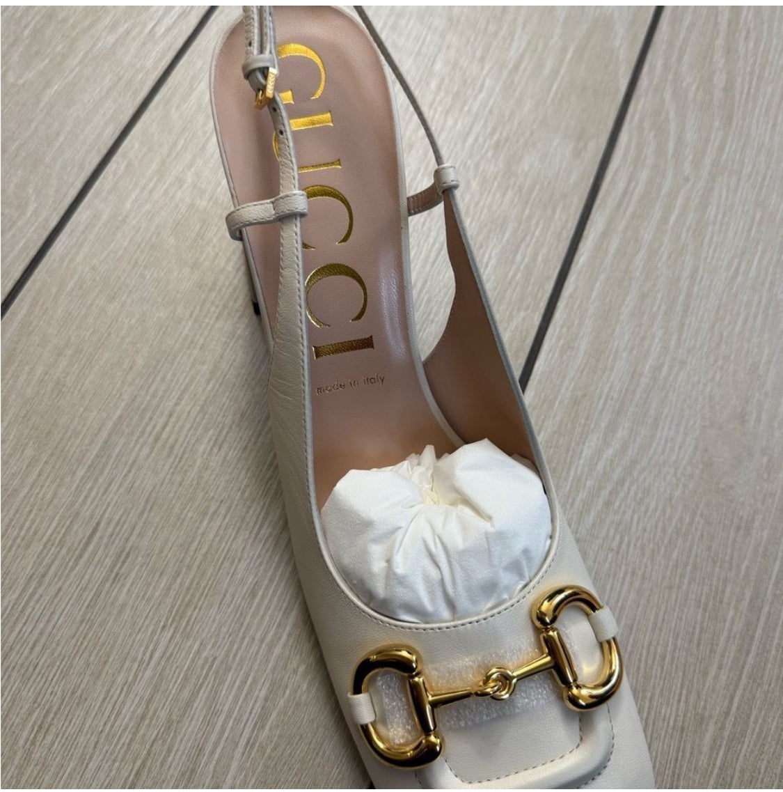 Brand new with box Gucci Slingback Heels with Gold Accent
