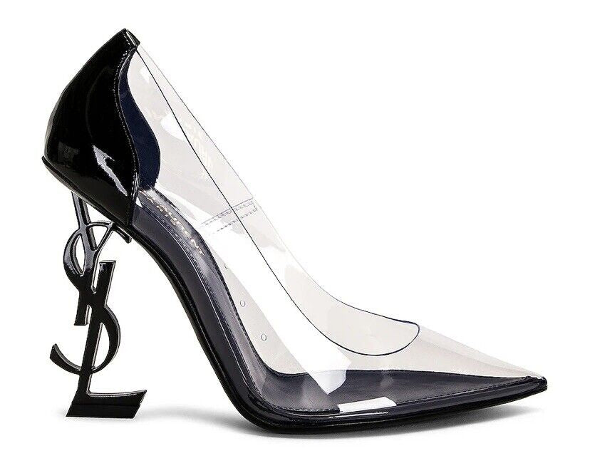 Saint Laurent Opyum Transparent PVC and Patent Leather With Black YSL Logo Heel Size 40