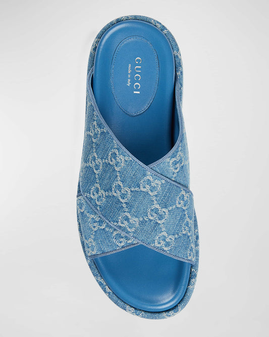 Angelina GG Denim Crisscross Platform Sandals size 41