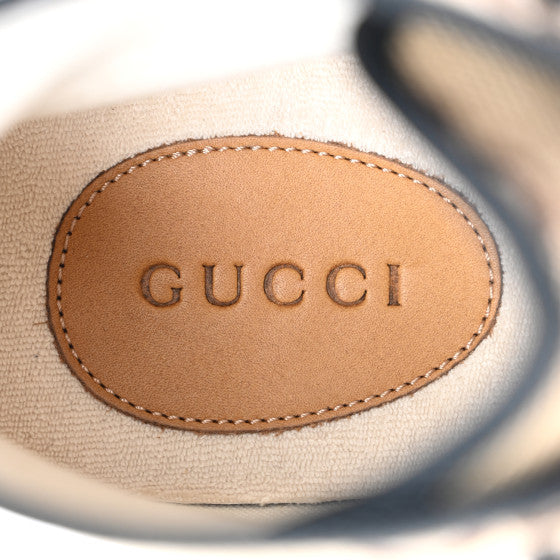 GUCCI
Monogram Jumbo GG New Lace Papin Mens Tortuga High Top Sneakers Camel Ebony ~ size 6.5