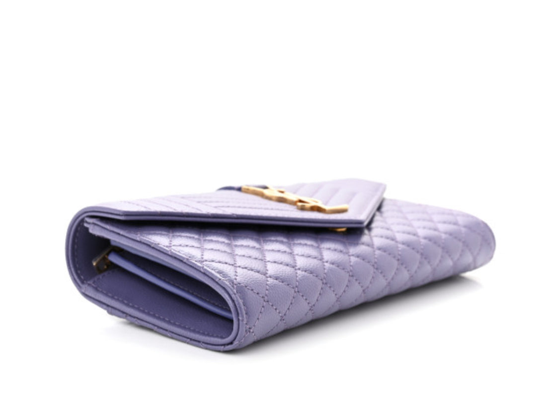 SAINT LAURENT 
Grain De Poudre Mixed Matelasse Triquilt Large Monogram Wallet Mauve