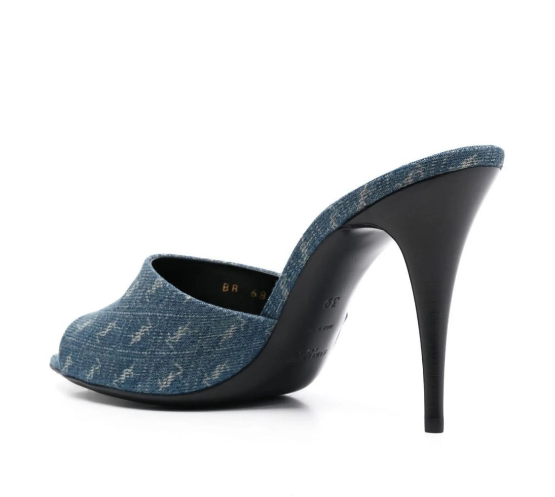 SAINT LAURENT - 95mm La 16 Denim Mule Sandals 10