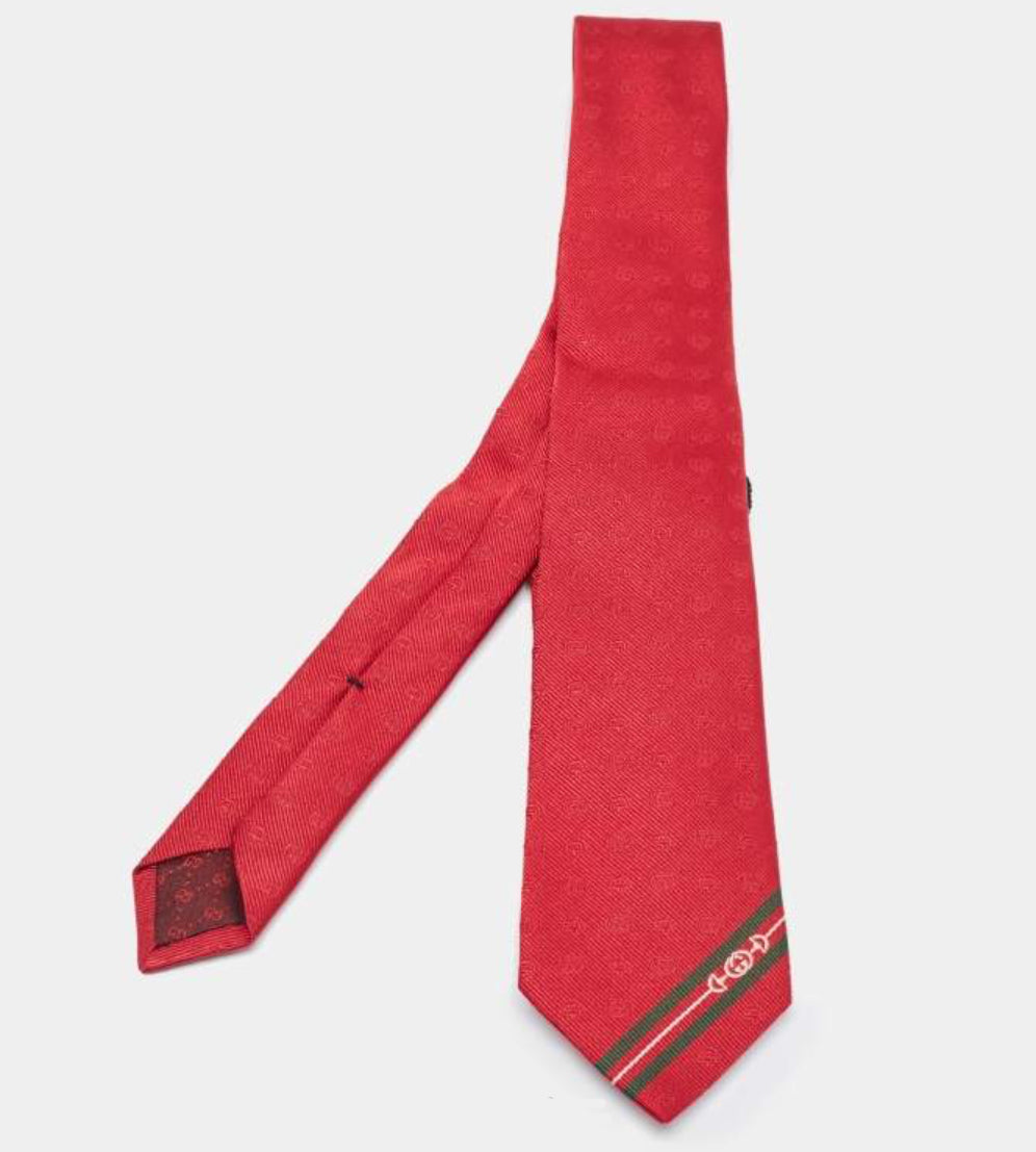 Gucci Red Weppy Silk Jacquard Slim Tie