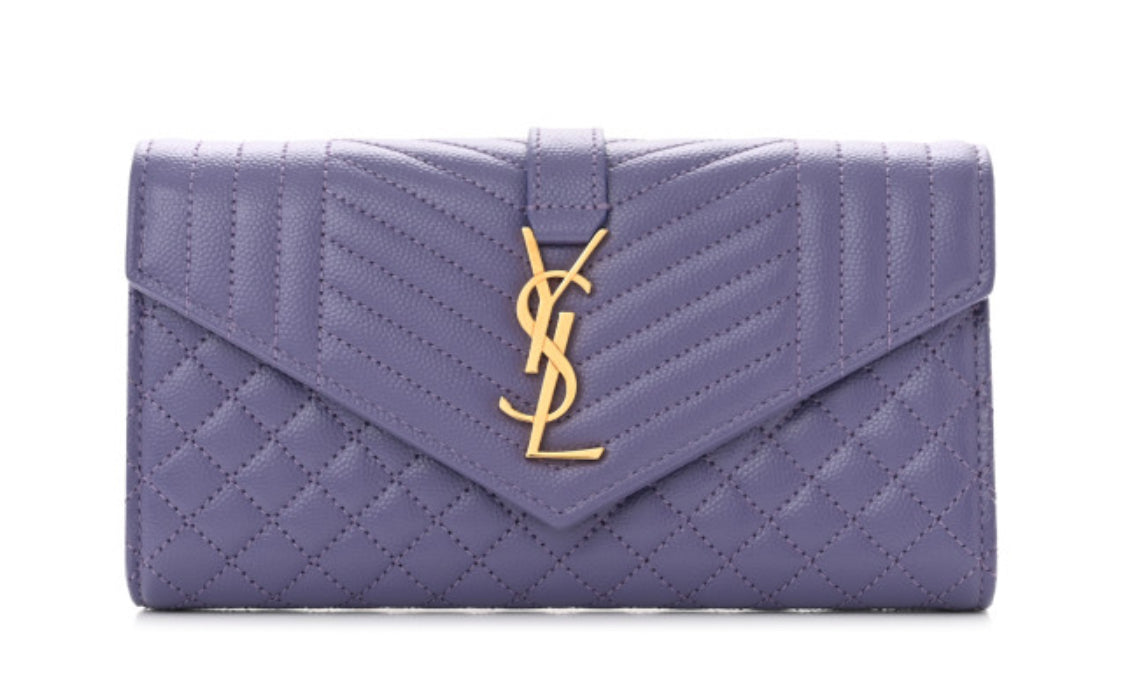 SAINT LAURENT 
Grain De Poudre Mixed Matelasse Triquilt Large Monogram Wallet Mauve