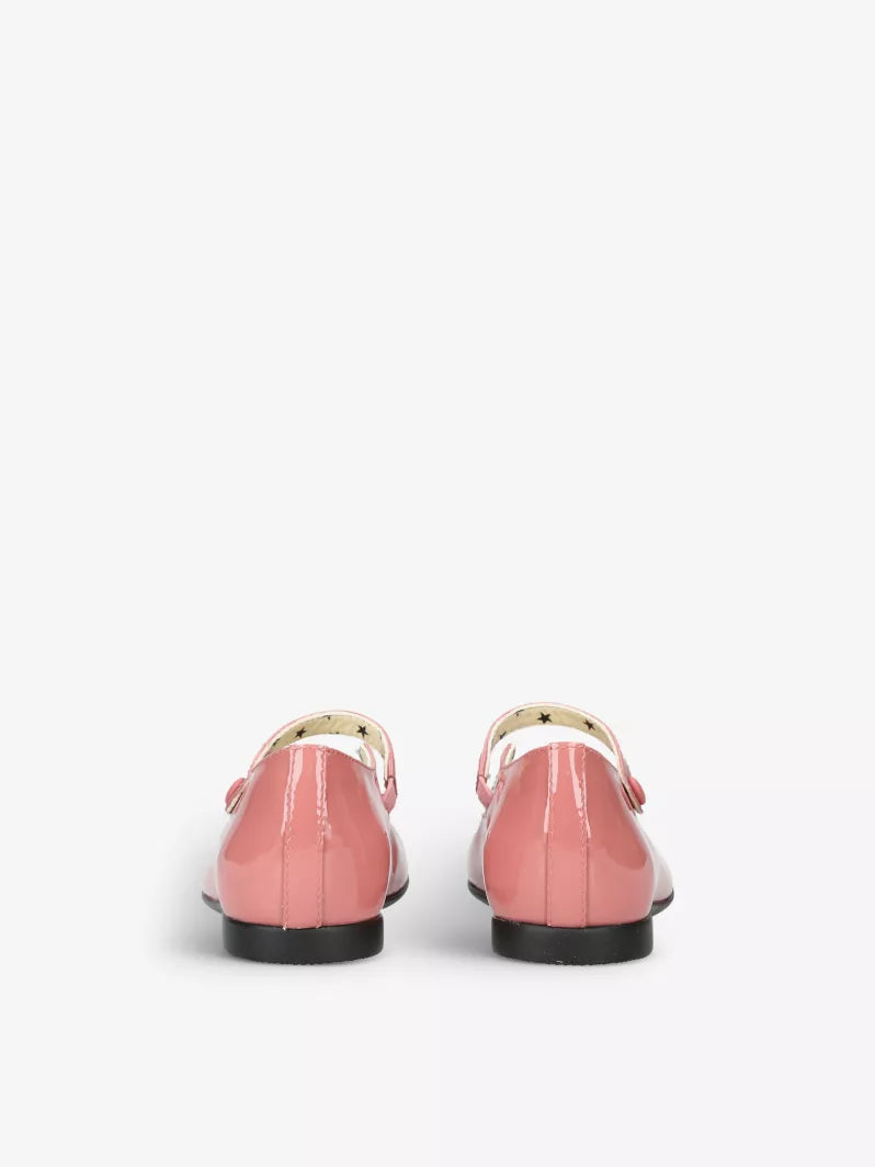 GUCCI kids 
Ruby crystal logo-embellished patent-leather size~ us 2