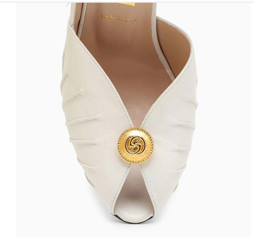 Gucci Rose Peep Toe Ankle Strap Leather Pumps Sandals Heels Shoes White size 9.5