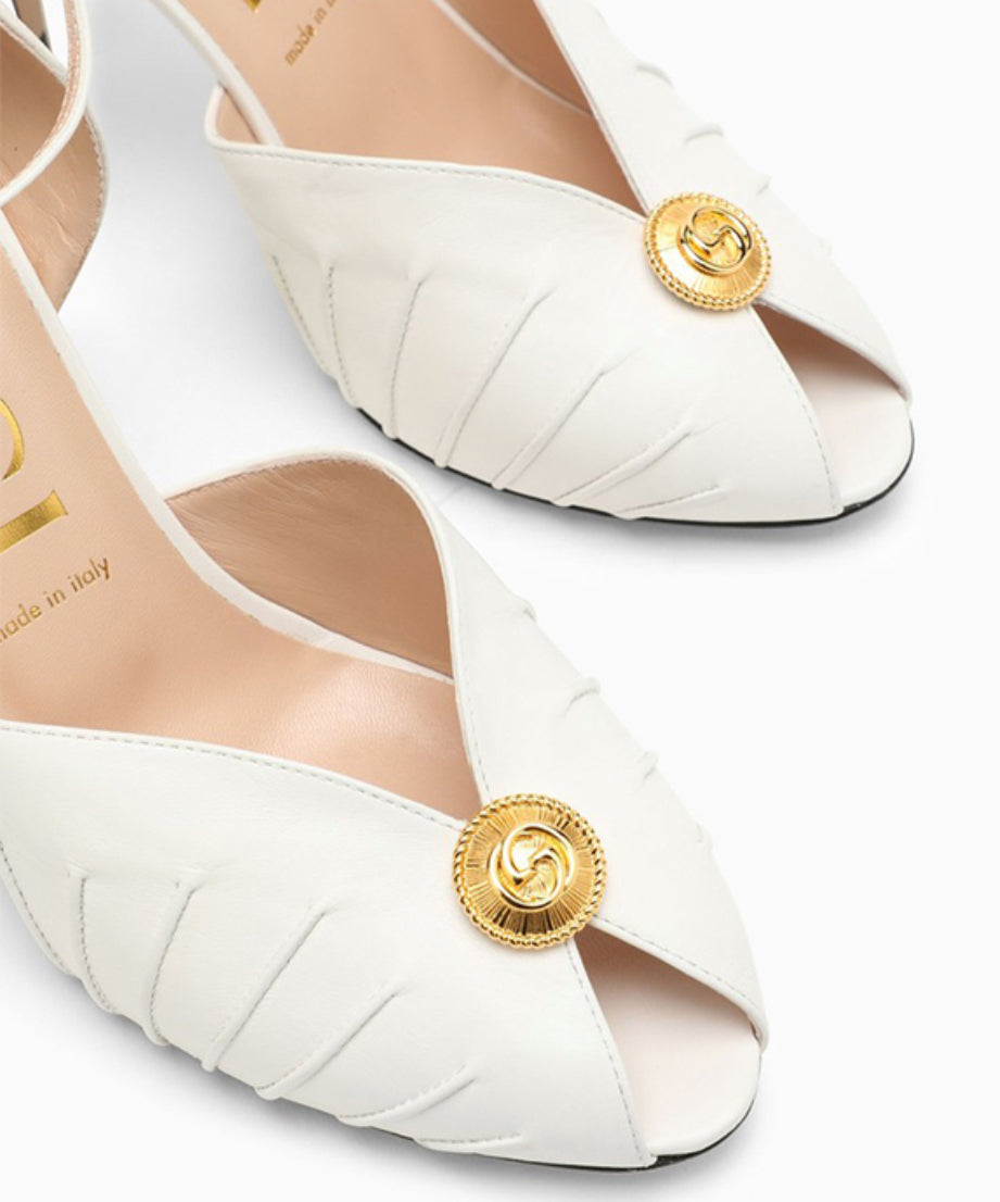 Gucci Rose Peep Toe Ankle Strap Leather Pumps Sandals Heels Shoes White size 9.5