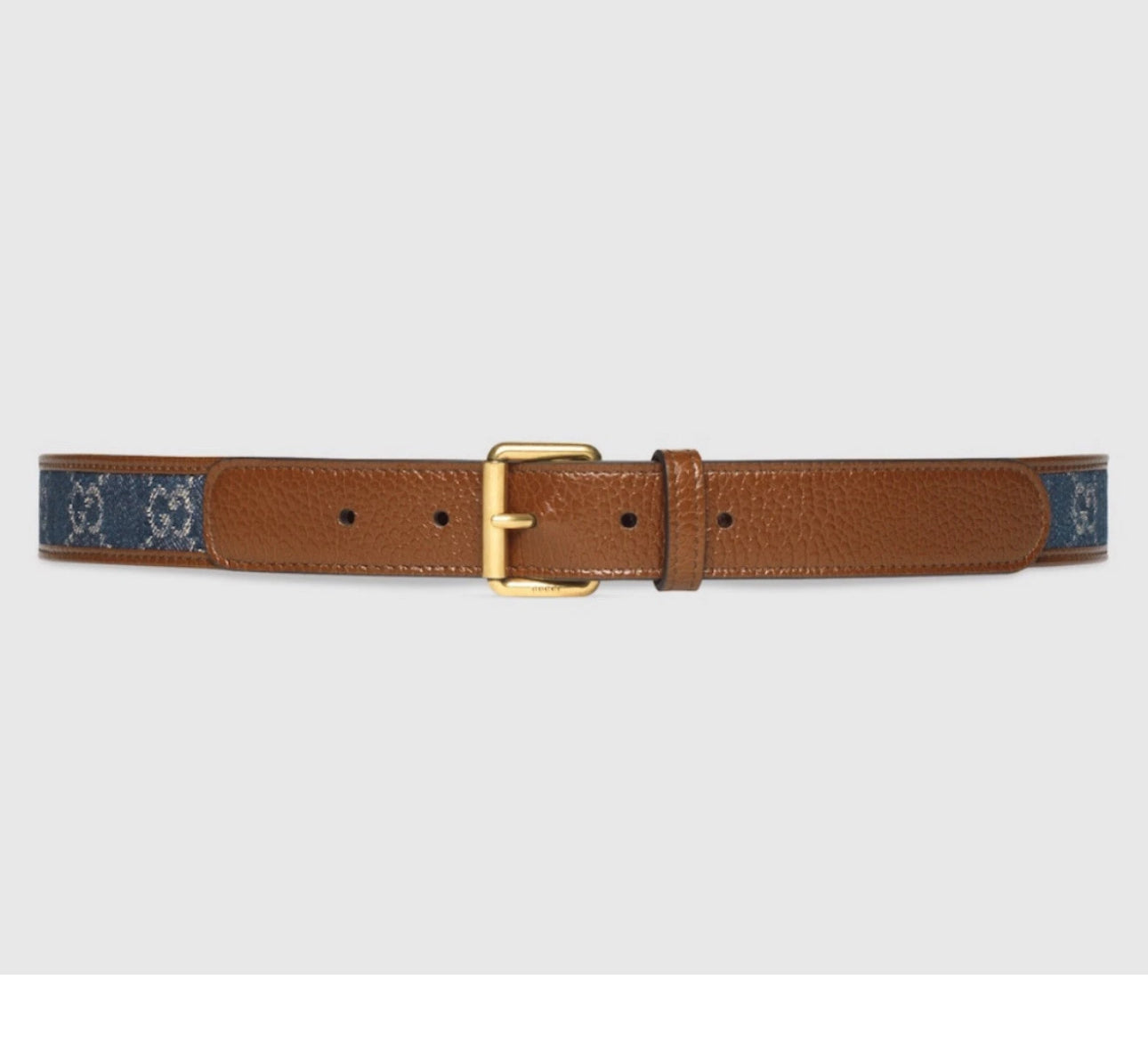 Gucci GG denim Monogram brown leather squire buckle belt size~120