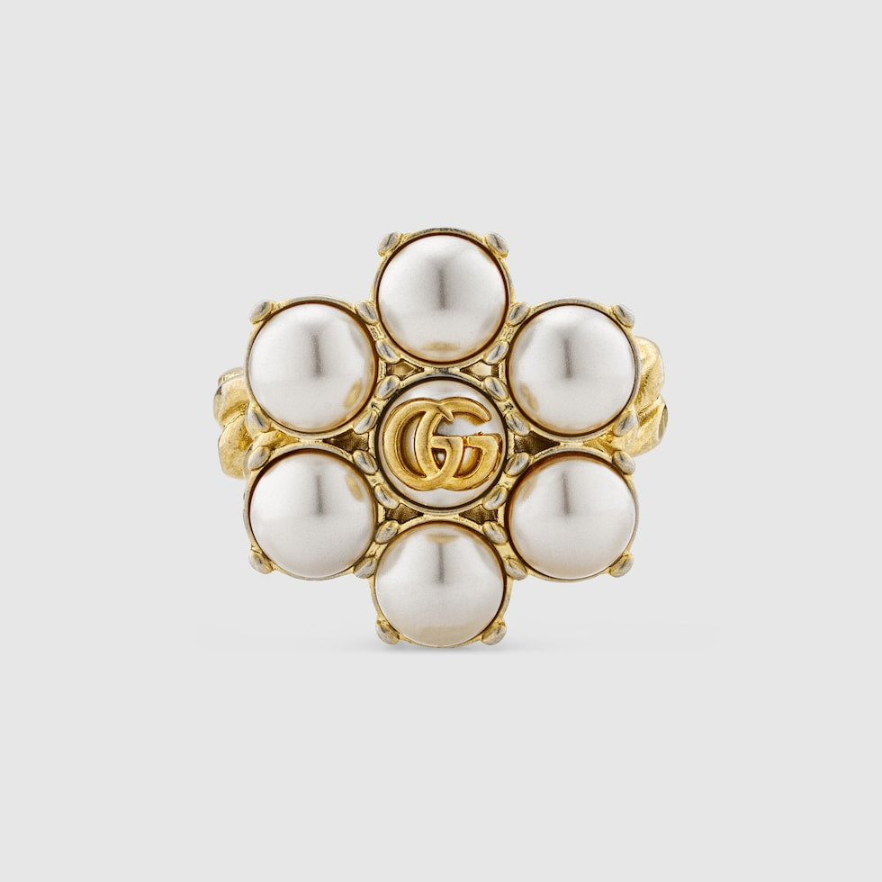 Gucci PEARL DOUBLE G RING