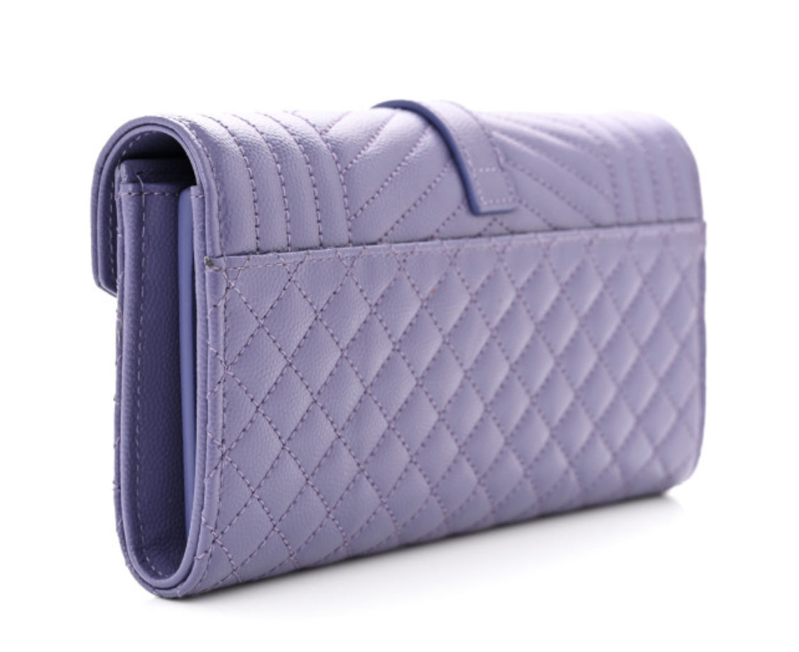 SAINT LAURENT 
Grain De Poudre Mixed Matelasse Triquilt Large Monogram Wallet Mauve