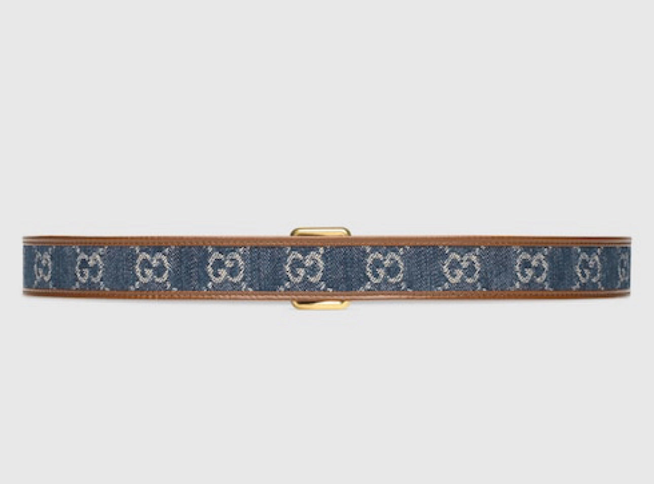 Gucci GG denim Monogram brown leather squire buckle belt size~120