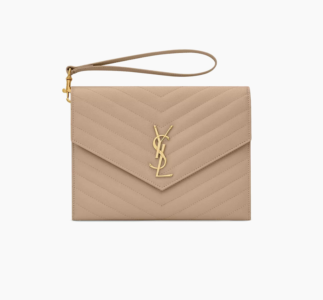 Saint Laurent
Cassandre Matelasse Flap Pouch in Quilted Grain De Poudre Embossed Leather