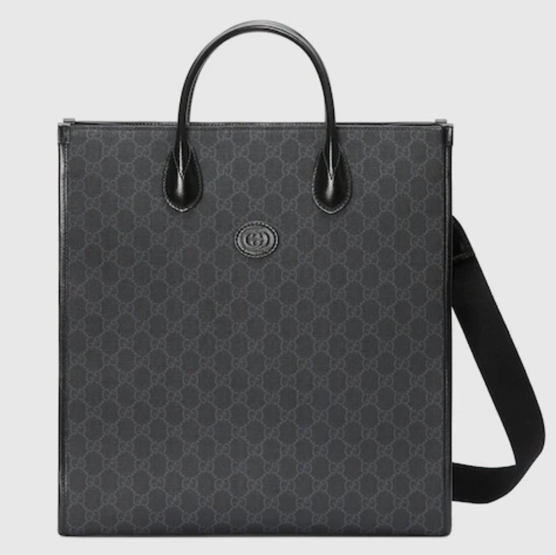 GUCCI GG Supreme Monogram Azalea Calfskin Medium Retro Interlocking G Vertical Tote Bag