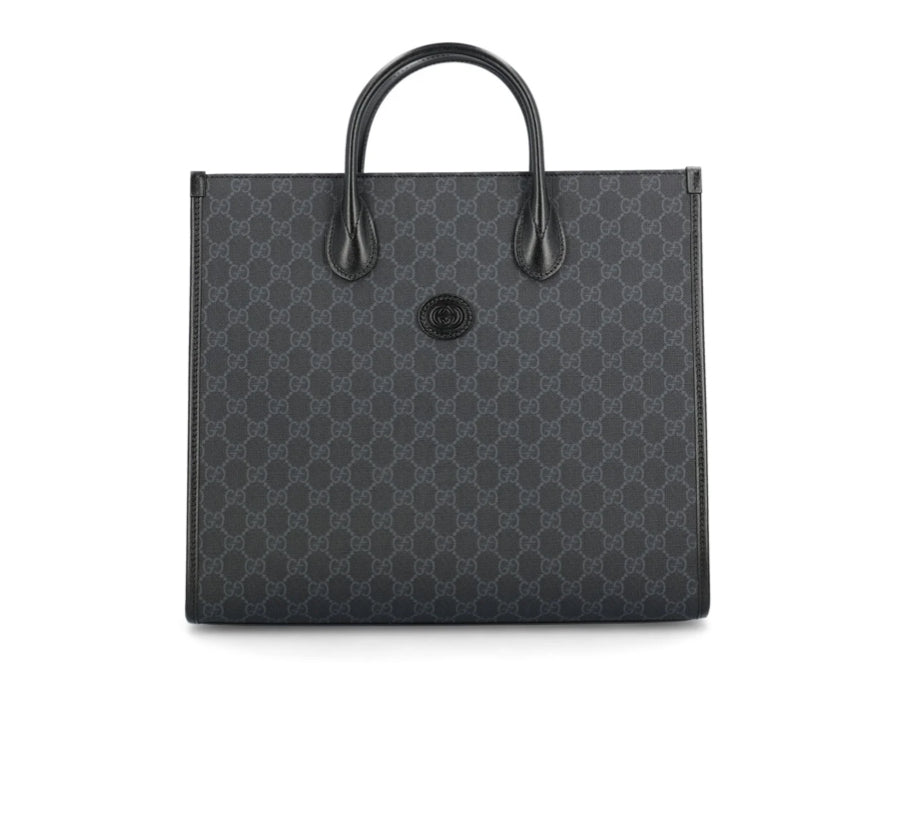 GUCCI GG Supreme Monogram Azalea Calfskin Medium Retro Interlocking G Vertical Tote Bag