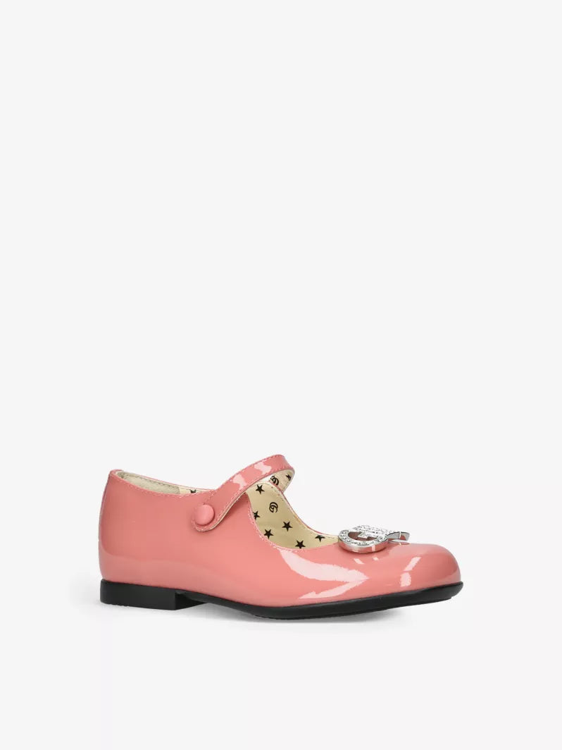 GUCCI kids 
Ruby crystal logo-embellished patent-leather size~ us 2