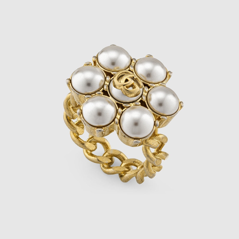 Gucci PEARL DOUBLE G RING