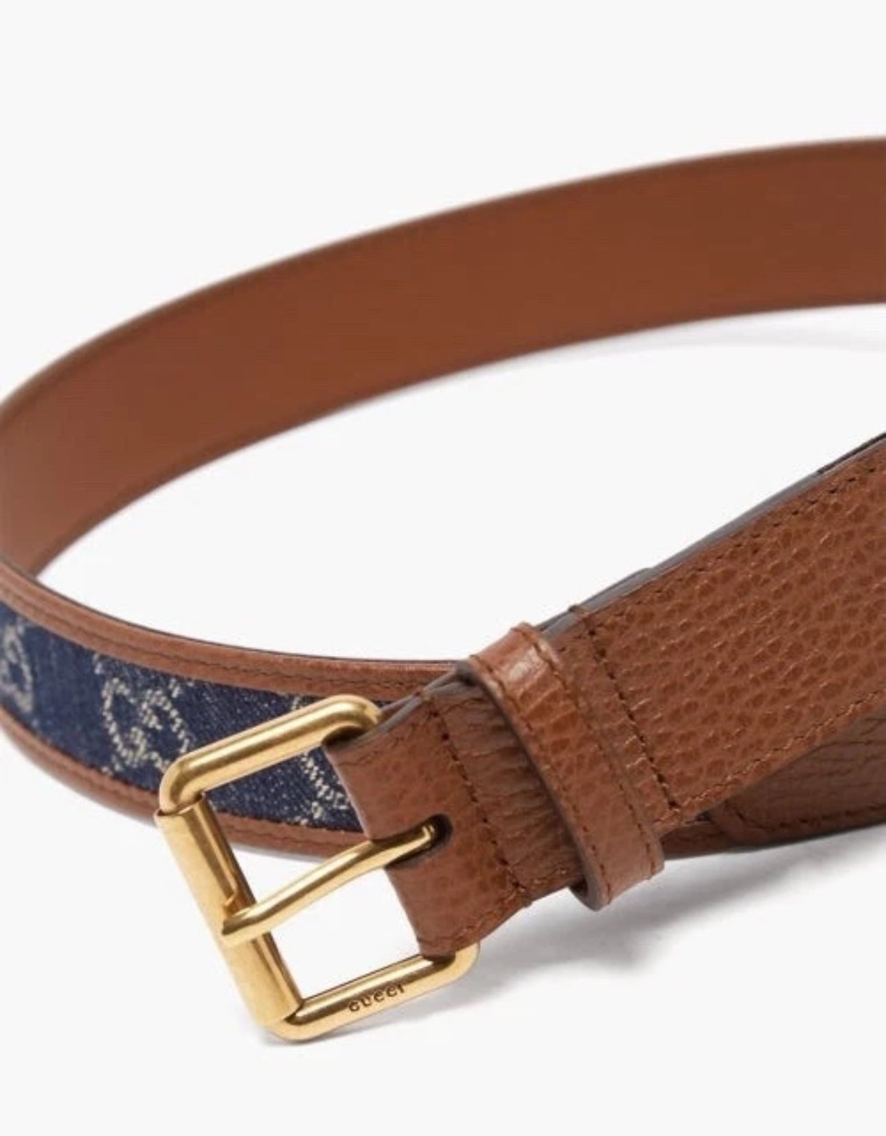 Gucci GG denim Monogram brown leather squire buckle belt size~120