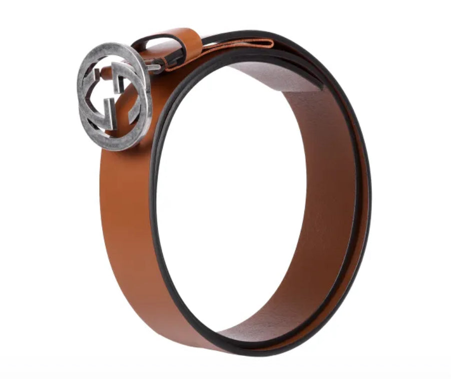 GUCCI Men's GG Logo Buckle Belt Brown