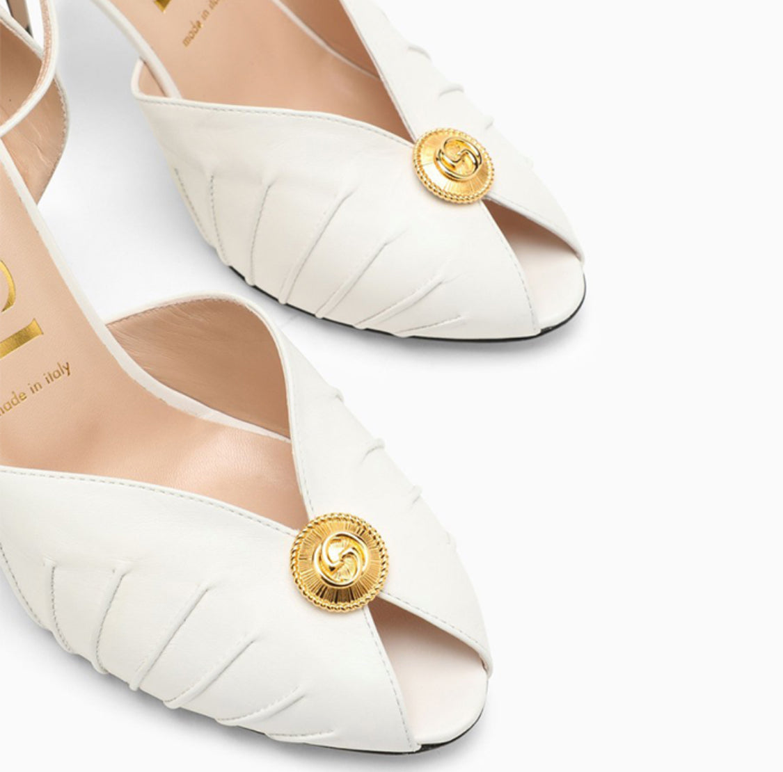 Gucci Rose Peep Toe Ankle Strap Leather Pumps Sandals Heels Shoes White size 9.5