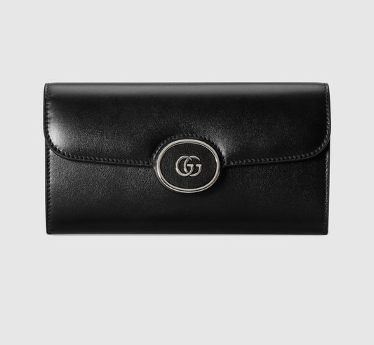 Gucci Double gold leather long wallet