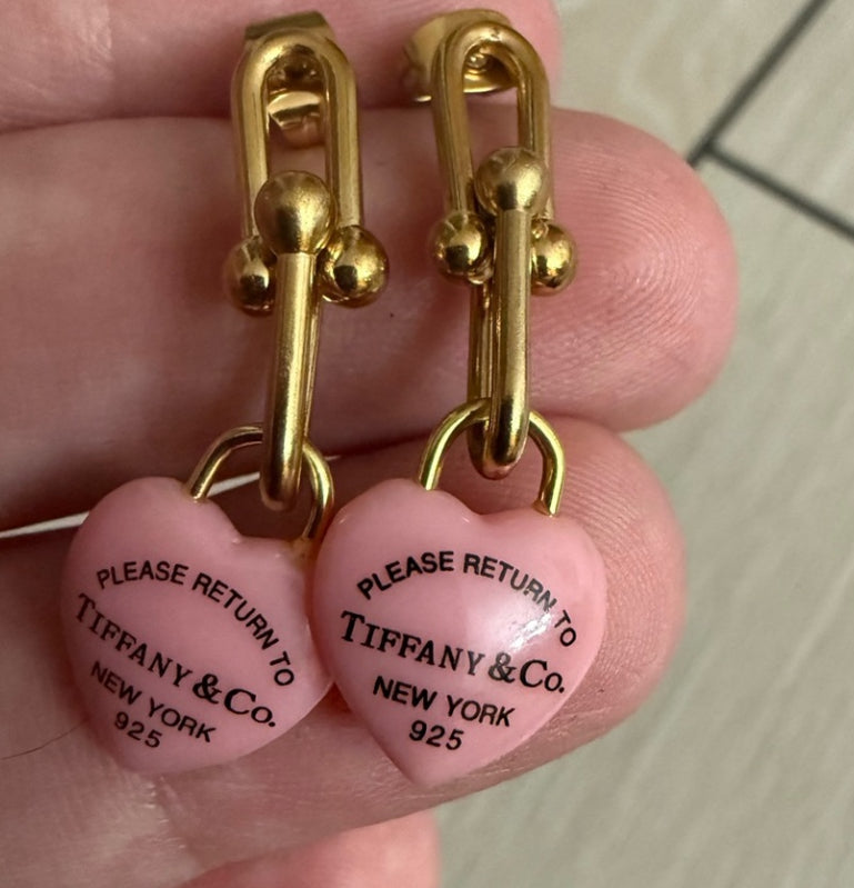 Brand new upcycled Tiffany & Co. Pink Heart Earrings