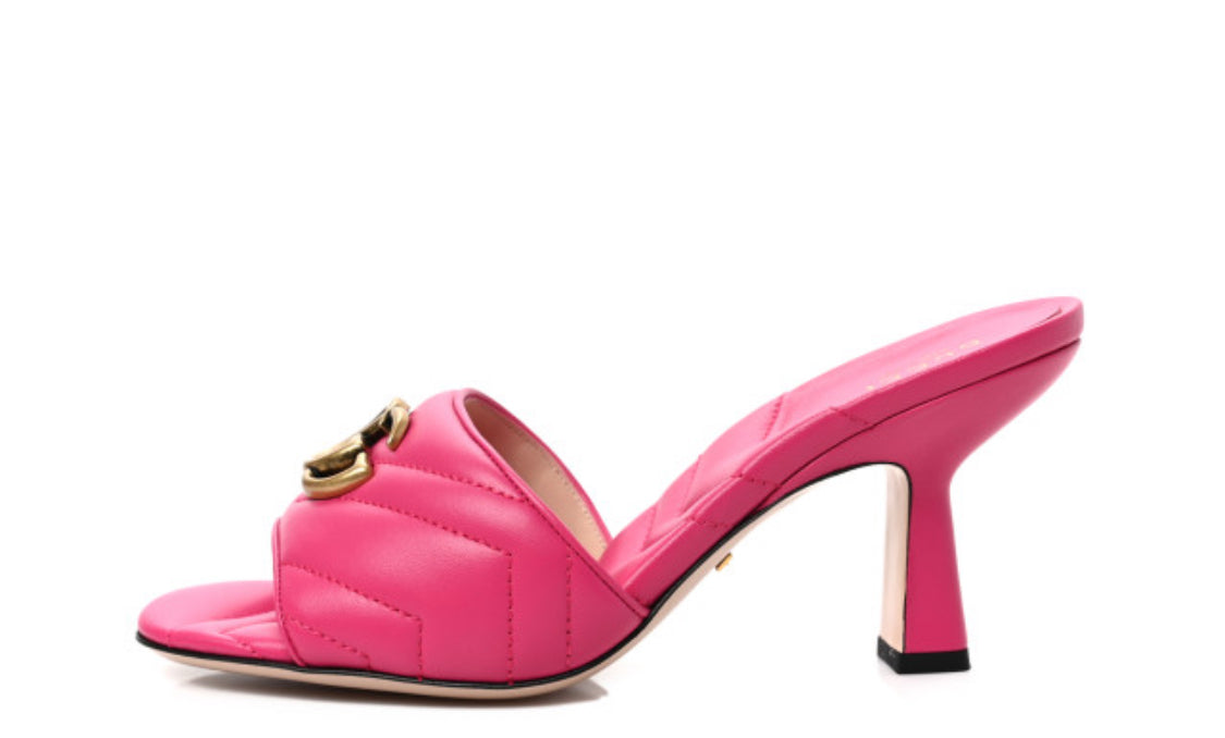Brand new with box GUCCI 
Nappa Matelasse GG Marmont 75mm Slide Sandals 39.5 Pink