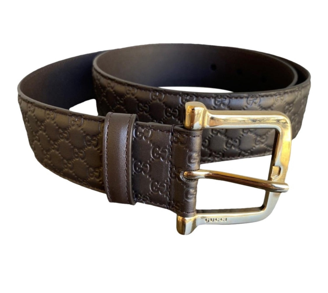 Gucci Brown Leather Micro Guccissima Embossed Belt Size 80/32 unisex