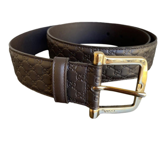 Gucci Brown Leather Micro Guccissima Embossed Belt Size 80/32 unisex