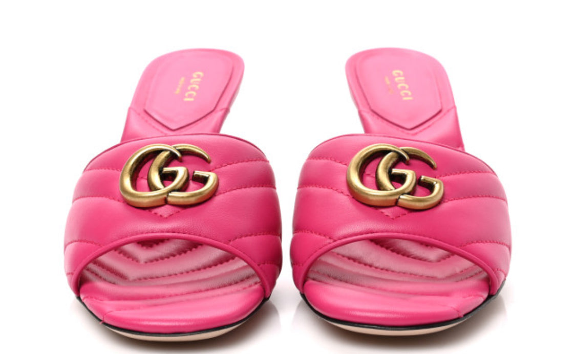Brand new with box GUCCI 
Nappa Matelasse GG Marmont 75mm Slide Sandals 39.5 Pink