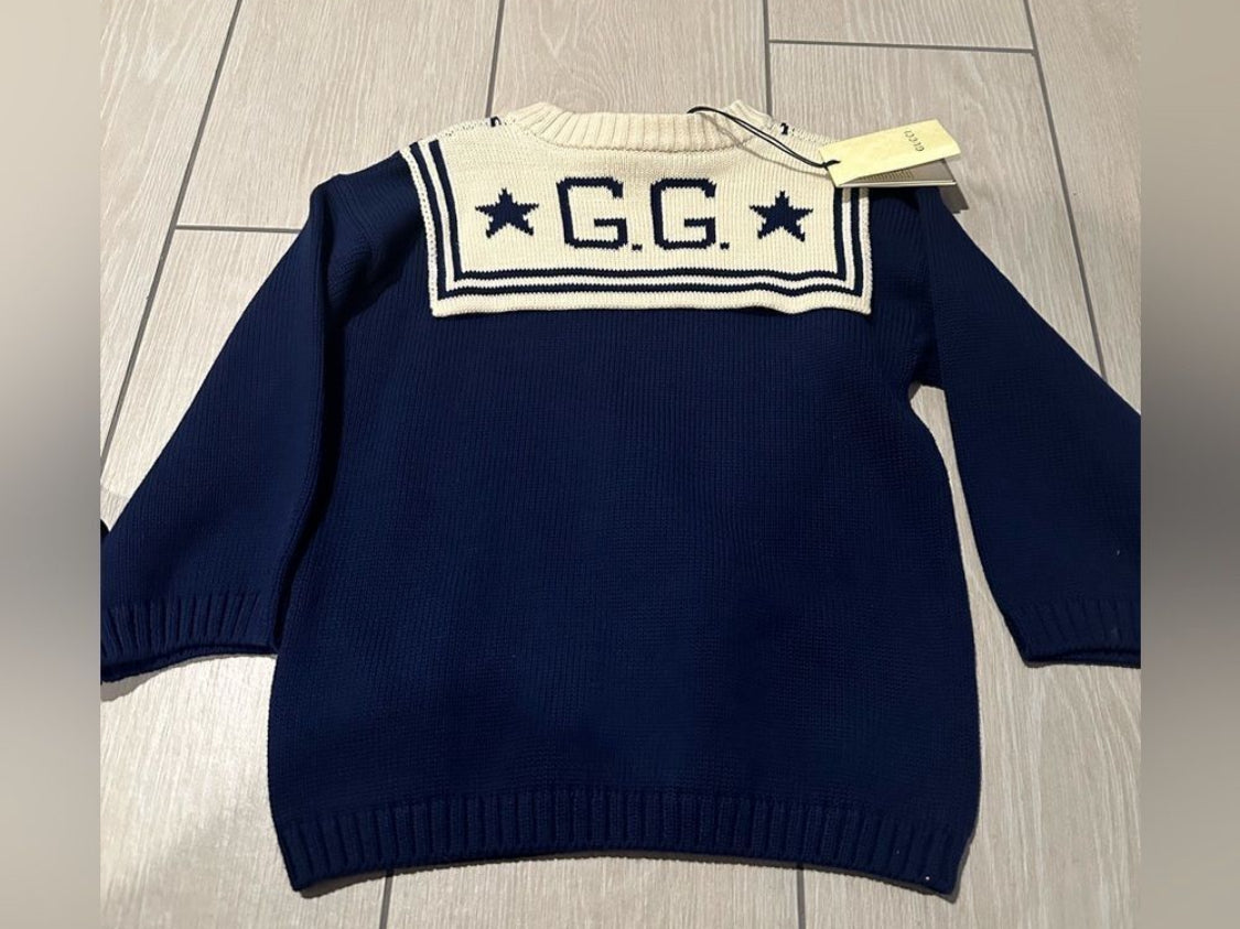 Kids Gucci dark blue, knitted sweater sailor-style ~ Size 8