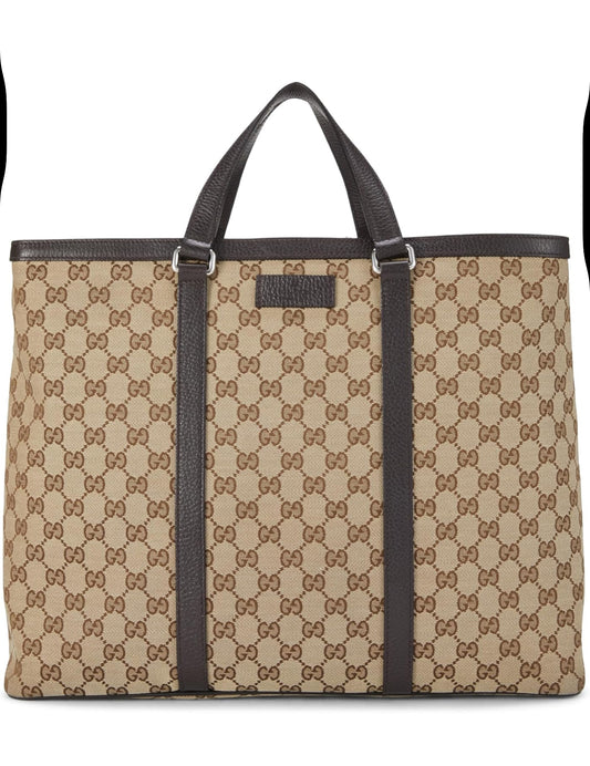 Gucci Beige Brown Large Joy Micro GG Guccissima Canvas Tote Bag
