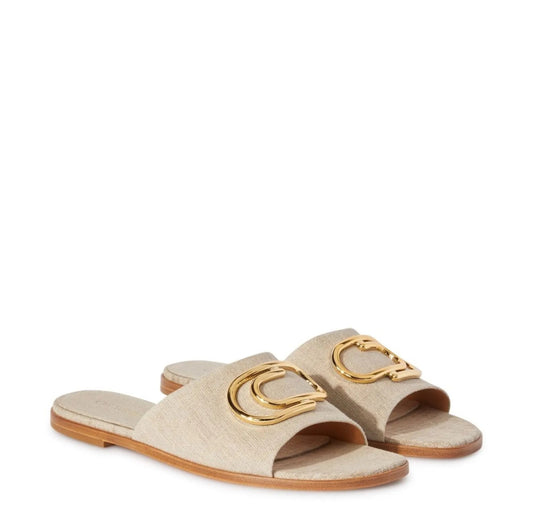 Off-White logo-plaque linen slides ~ Size 9