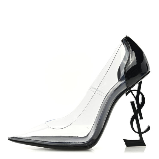 Saint Laurent Opyum Transparent PVC and Patent Leather With Black YSL Logo Heel Size 39.5