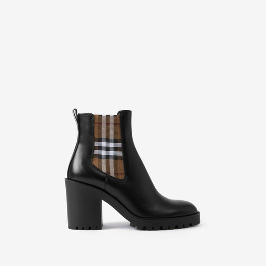 Burberry Check Panel Leather Ankle Boots size 5