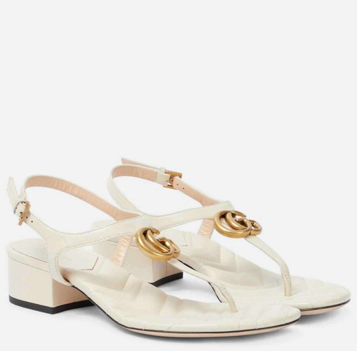 Gucci Marmont Double G Chuck Heel Thong T-Strap Sandal Black Leather size 10