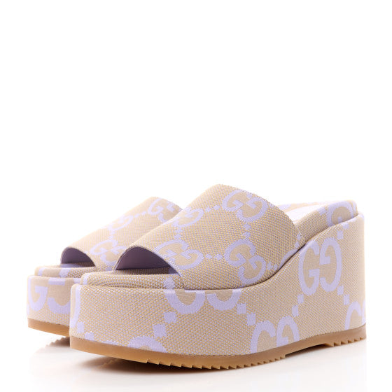 GUCCI 
Monogram Jumbo GG Platform Slide Wedge Sandals size 40.5
