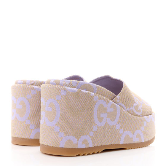 GUCCI 
Monogram Jumbo GG Platform Slide Wedge Sandals size 40.5