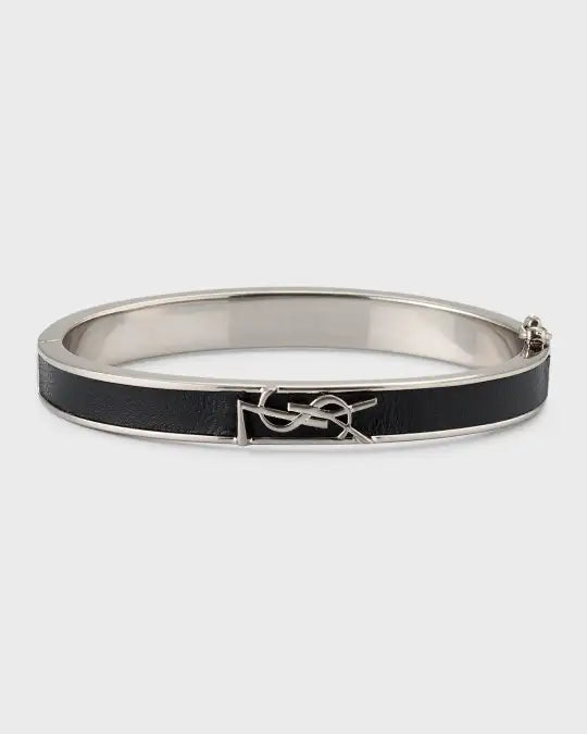 Ysl Leather and Brass Monogram Bracelet size xs/s