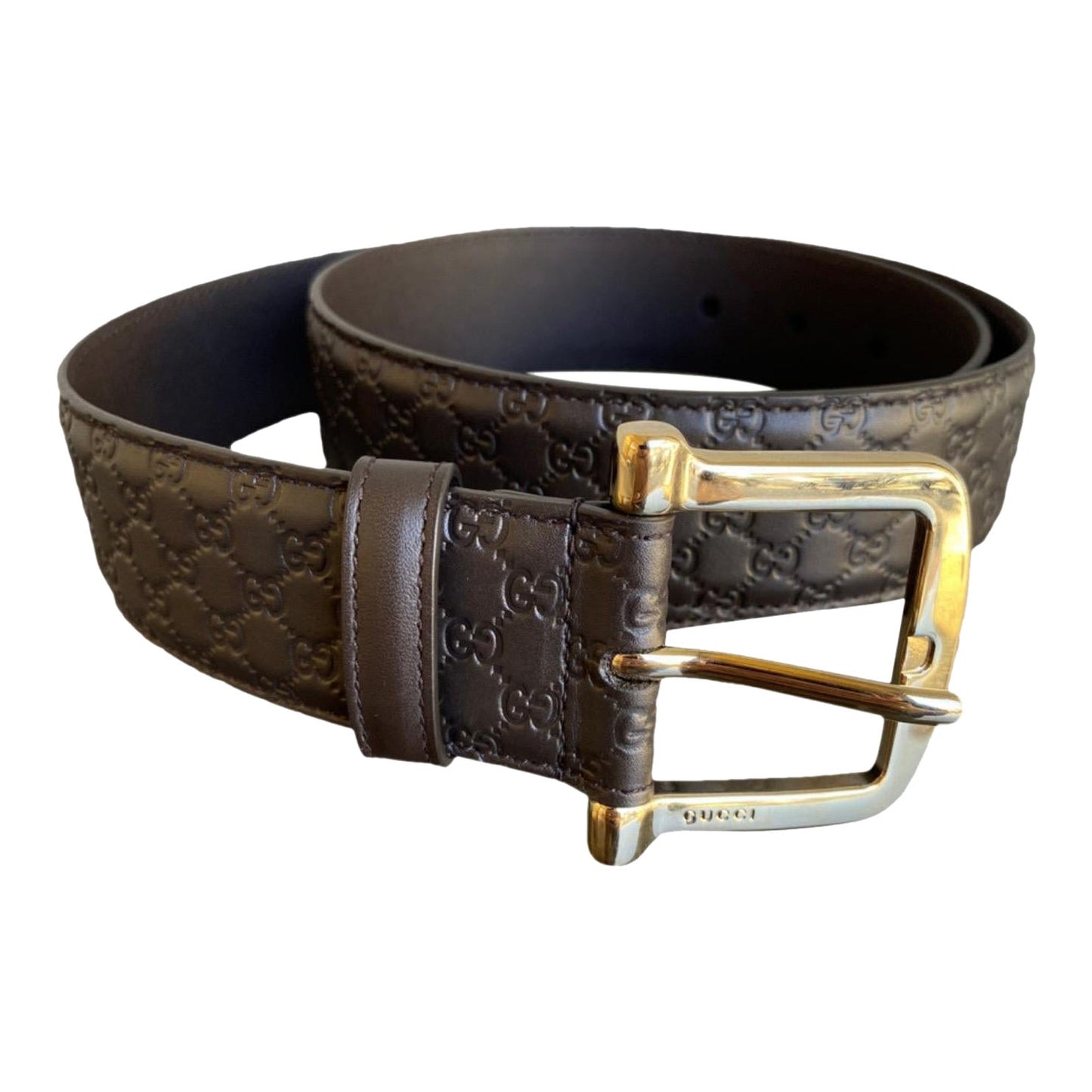 Gucci Brown Leather Micro Guccissima Embossed Belt Size 80/32 unisex