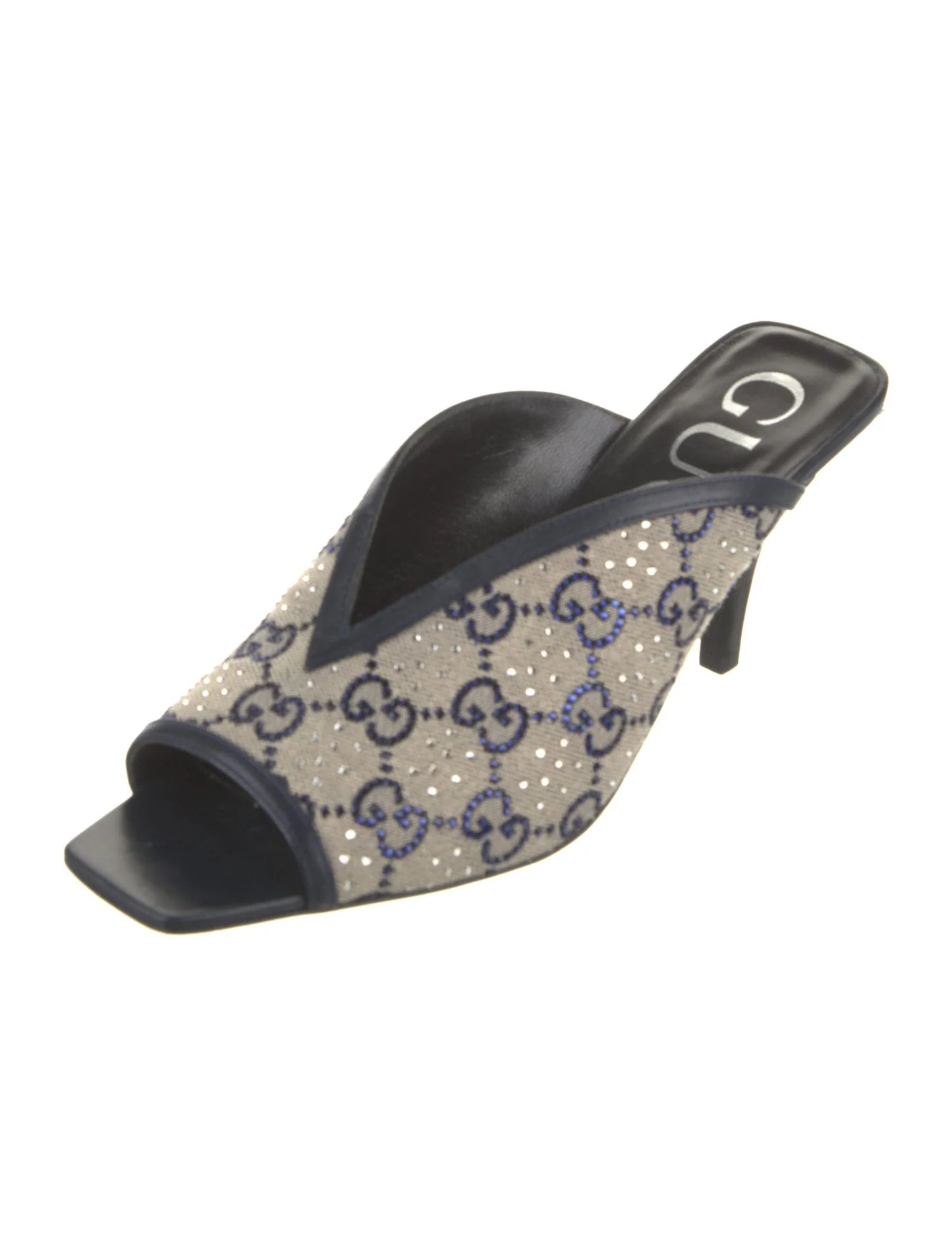 Gucci Beige GG Supreme Canvas Crystal Embellishment Mules size 5.5