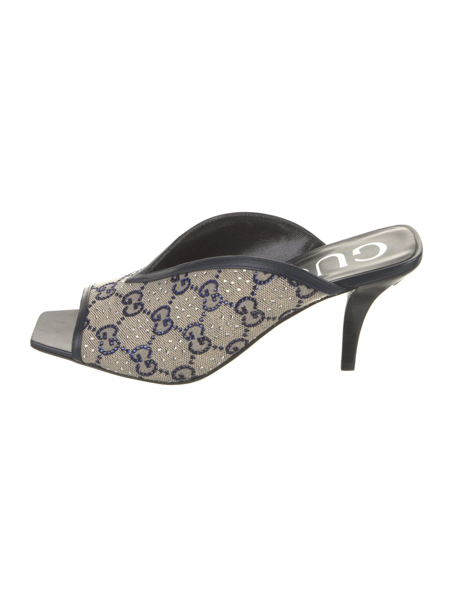 Gucci Beige GG Supreme Canvas Crystal Embellishment Mules size 5.5