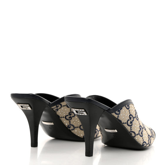 Gucci Beige GG Supreme Canvas Crystal Embellishment Mules size 5.5