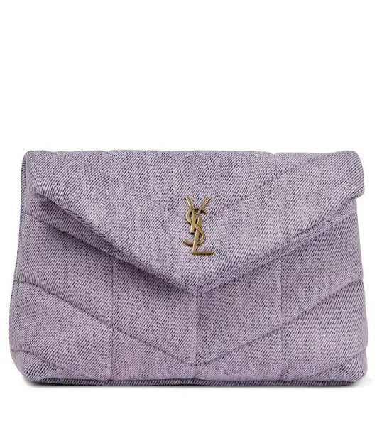 Saint Laurent Women's Small Denim Puffer Pouch - Lilac