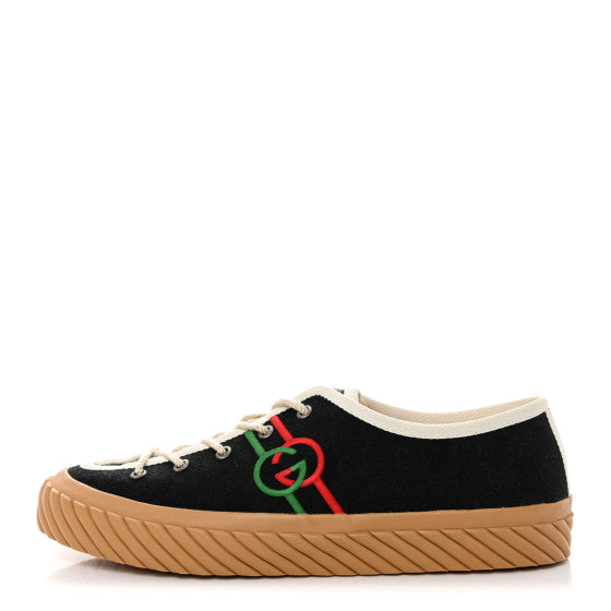 GUCCI 
Monogram Interlocking G Mens Tortuga Low Top Sneakers 9.5 Black Mystic White ~ Size 10.5