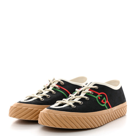 GUCCI 
Monogram Interlocking G Mens Tortuga Low Top Sneakers 9.5 Black Mystic White ~ Size 10.5